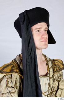  Photos Medieval Prince in cloth dress 1 Formal Medieval Clothing black chaperon caps  hats head medieval Prince 0008.jpg